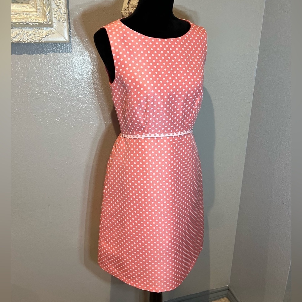 Tahari Pink Polka Dot Sleeveless Dress - Picture 6 of 11